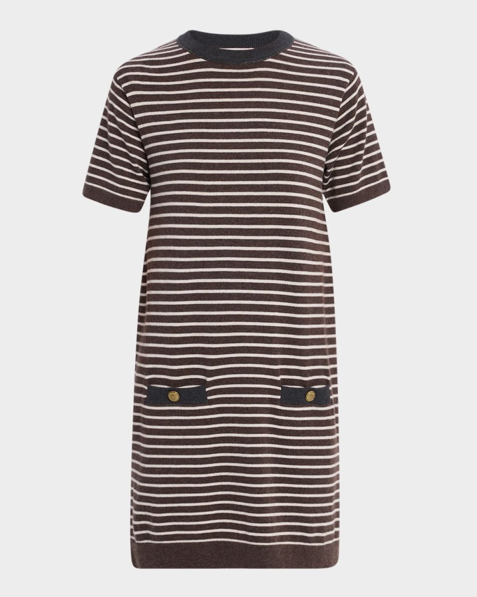Striped Wool-Cashmere Mini T-Shirt Dress